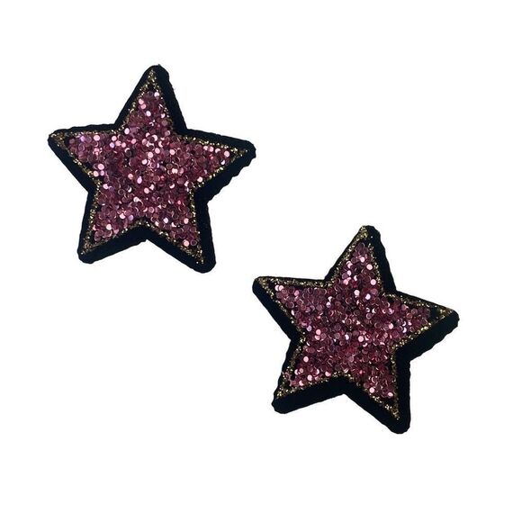 2 Pc. Baby Pink Glitter Sparkle Star Patches - Picture 1 of 3